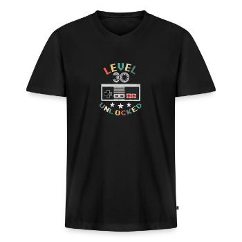 Level 30 freigeschaltet 30. Geburtstagsgeschenk Retro Gamer - Männer Premium Bio T-Shirt mit V-Ausschnitt - Schwarz - Vorne - Nico (187cm)