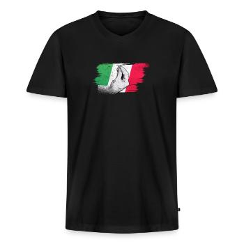 Italienische Flagge mit typisch Handgeste capisci? - Männer Premium Bio T-Shirt mit V-Ausschnitt - Schwarz - Vorne - Nico (187cm)