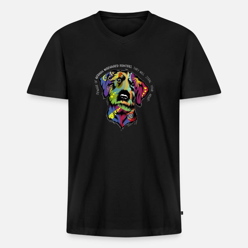 Deutsch Drahthaar Hund Design Kunst - Männer Premium Bio T-Shirt mit V-Ausschnitt - Schwarz