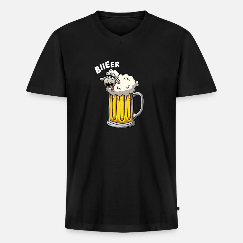 Schaf im Bier - Männer Premium Bio T-Shirt mit V-Ausschnitt - Schwarz
