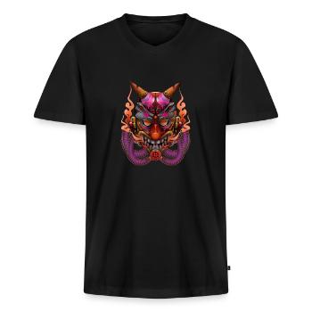 Masque de glace samouraï homme - T-shirt encolure en V Premium bio Homme - noir - Devant - Nico (187cm)