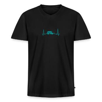 Campervan Van Camping car fréquence cardiaque de la ligne cardiaque - T-shirt encolure en V Premium bio Homme - noir - Devant - Nico (187cm)