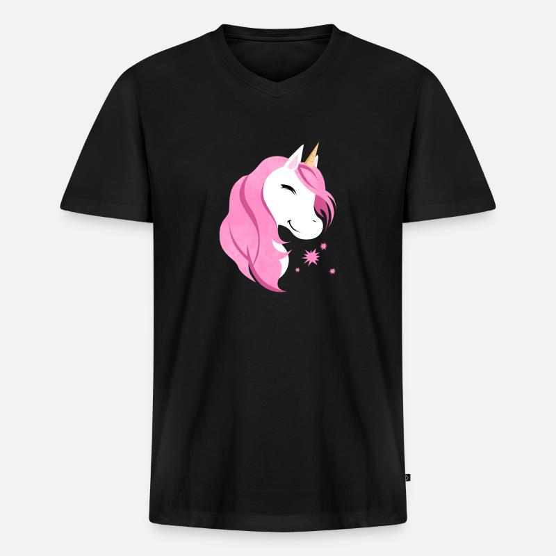 Pink Einhorn Niedlich - Männer Premium Bio T-Shirt mit V-Ausschnitt - Schwarz
