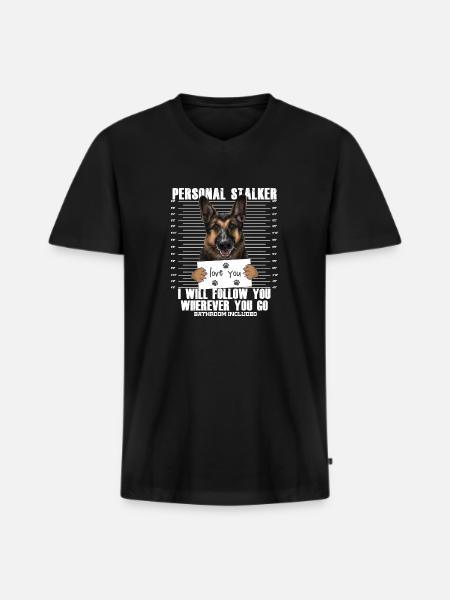 Funny German Shepherd Stalker cartoon - Men's Premium Organic T-shirt with V-neck - black