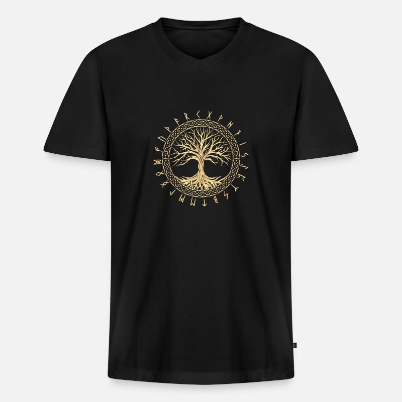 Baum des Lebens - Männer Premium Bio T-Shirt mit V-Ausschnitt - Schwarz