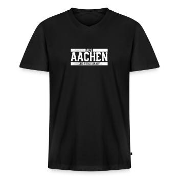 AUS AACHEN UND STOLZ DRAUF STOLZER AACHENER - Männer Premium Bio T-Shirt mit V-Ausschnitt - Schwarz - Vorne - Nico (187cm)