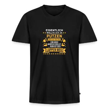Putzmuffel Hausfrau Putzfrau Reinigungskraft - Männer Premium Bio T-Shirt mit V-Ausschnitt - Schwarz - Vorne - Nico (187cm)