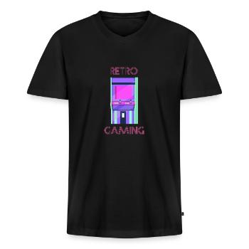 Cadeau vintage de jeux vidéo rétro - T-shirt encolure en V Premium bio Homme - noir - Devant - Nico (187cm)