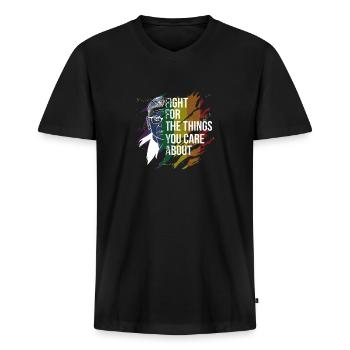 Ruth Bader Ginsburg mit Regenbogenfahne - Männer Premium Bio T-Shirt mit V-Ausschnitt - Schwarz - Vorne - Nico (187cm)