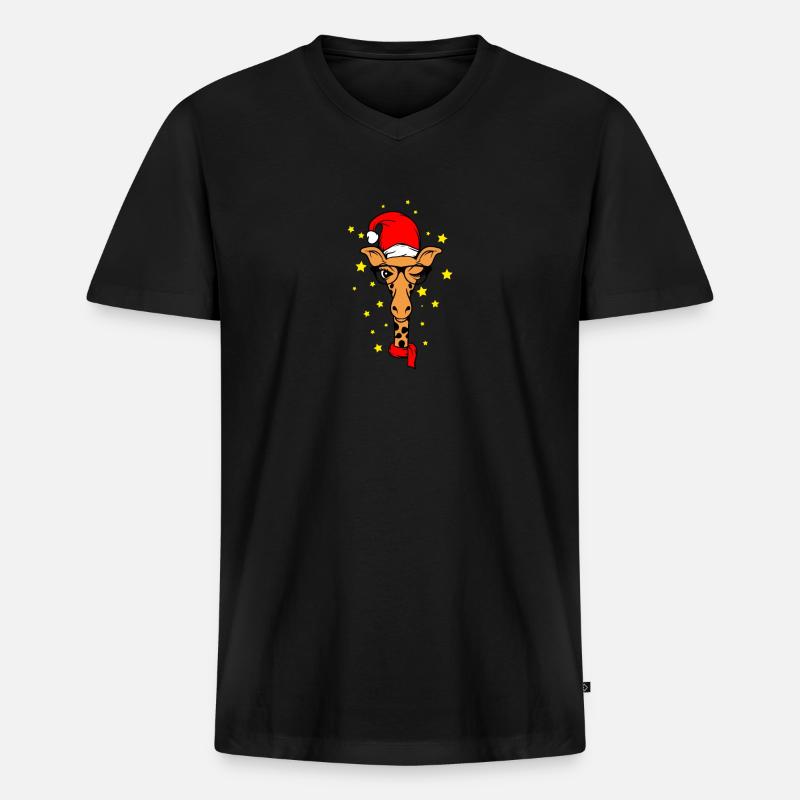 Weihnachtsgiraffe Santa Giraffe - Männer Premium Bio T-Shirt mit V-Ausschnitt - Schwarz