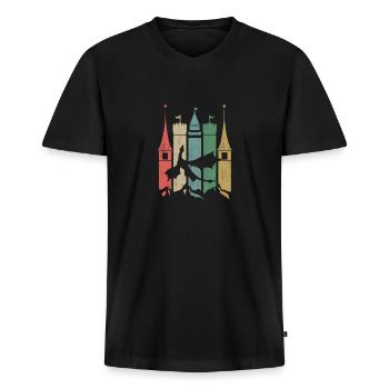 Dragon Retro Castle Vintage RPG Role Player - Männer Premium Bio T-Shirt mit V-Ausschnitt - Schwarz - Vorne - Nico (187cm)
