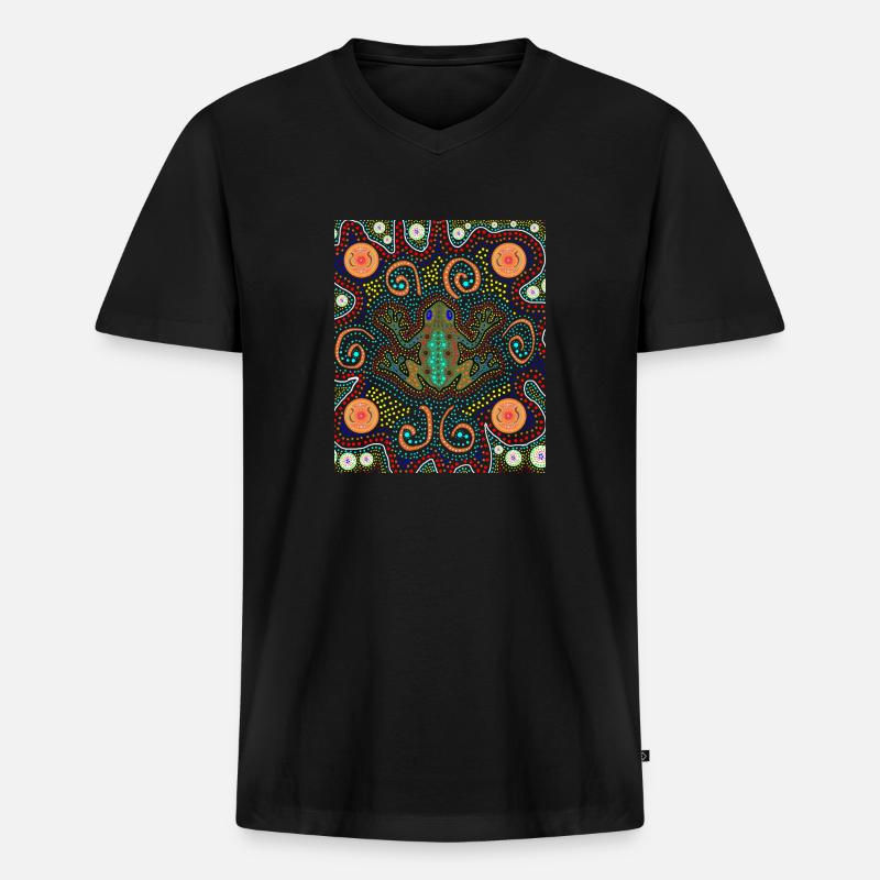 Kunstfrosch der Aborigines - Männer Premium Bio T-Shirt mit V-Ausschnitt - Schwarz