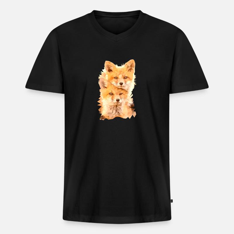 Fuchs Polygon Art - Männer Premium Bio T-Shirt mit V-Ausschnitt - Schwarz
