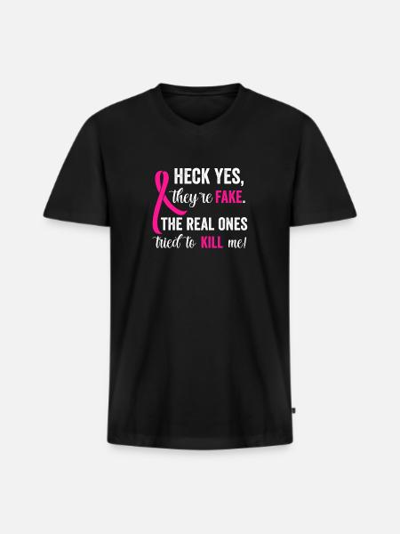 Fake Tits | Breast Cancer Humor - Men's Premium Organic T-shirt with V-neck - black