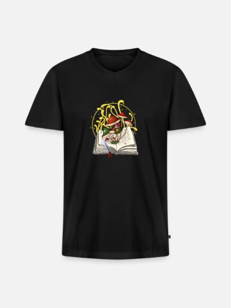 Mushrooms magical book - Men's Premium Organic T-shirt with V-neck - black