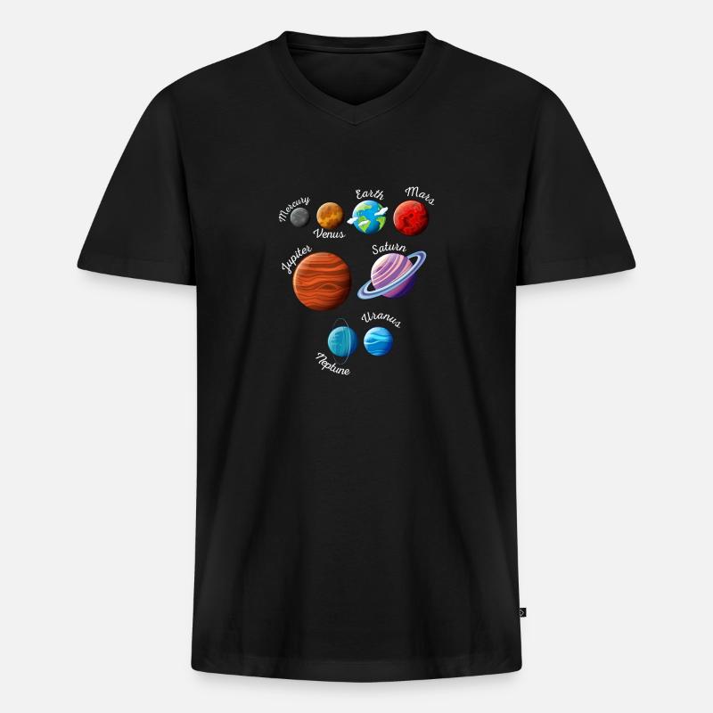 Solar System Planets - Männer Premium Bio T-Shirt mit V-Ausschnitt - Schwarz