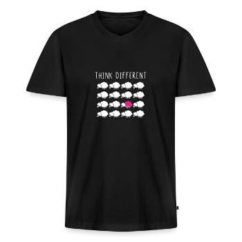 Think Different - Männer Premium Bio T-Shirt mit V-Ausschnitt - Schwarz - Vorne - Nico (187cm)