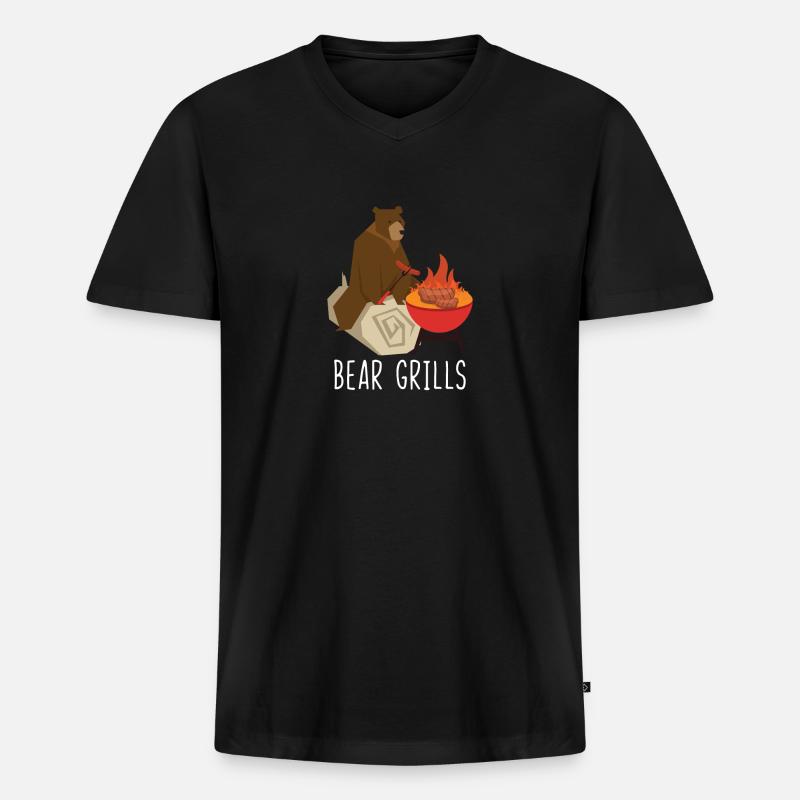 Bear Grills - Männer Premium Bio T-Shirt mit V-Ausschnitt - Schwarz