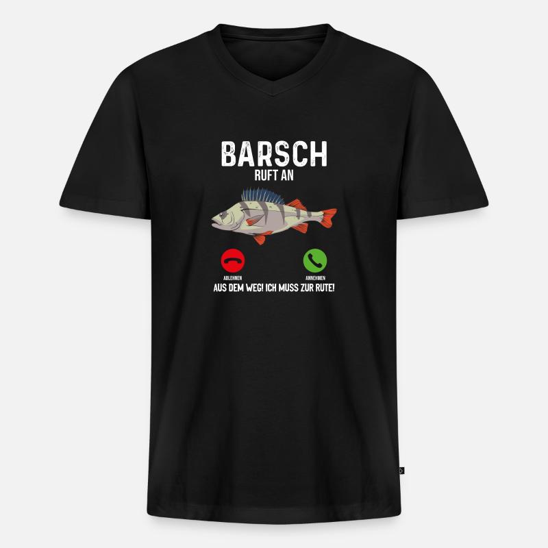 Barsch Angeln - Männer Premium Bio T-Shirt mit V-Ausschnitt - Schwarz