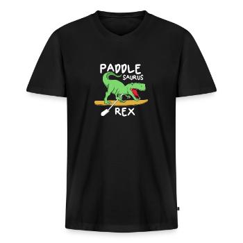 Paddle Saurus Rex SUP Dino Paddle Boarding Stand - Männer Premium Bio T-Shirt mit V-Ausschnitt - Schwarz - Vorne - Nico (187cm)