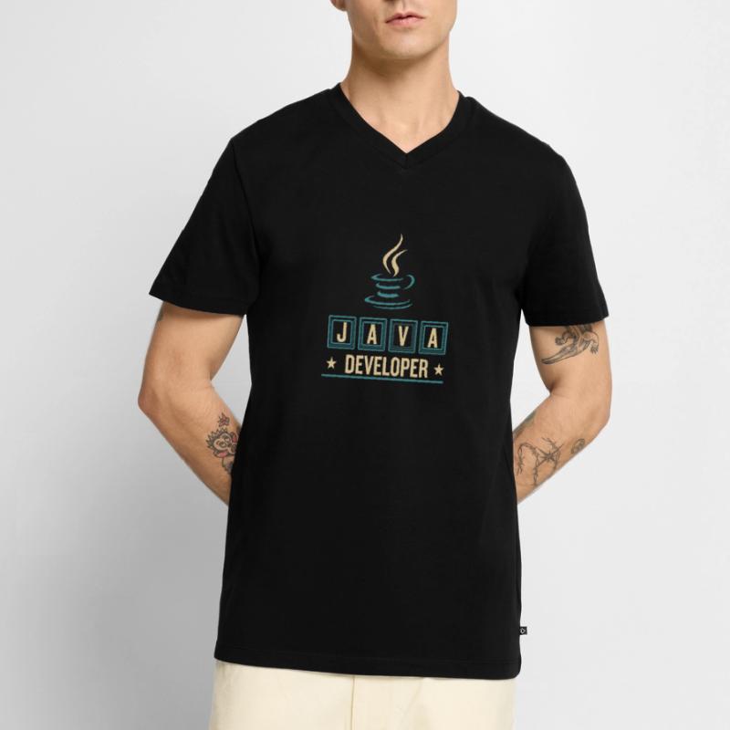 Café Java Developer Coffee T-shirt encolure en V Premium bio Homme