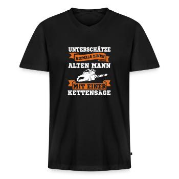 Opa Kettensäge Spruch Förster Forstwirt Spruch - Männer Premium Bio T-Shirt mit V-Ausschnitt - Schwarz - Vorne - Nico (187cm)