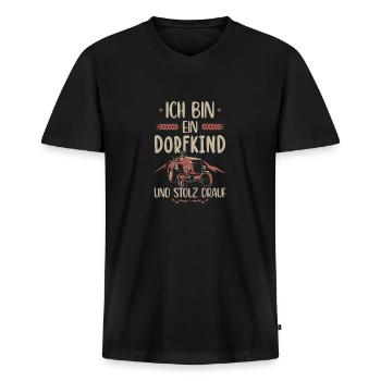 Ich Bin Ein Dorfkind und Stolz Drauf Bauer - Männer Premium Bio T-Shirt mit V-Ausschnitt - Schwarz - Vorne - Nico (187cm)