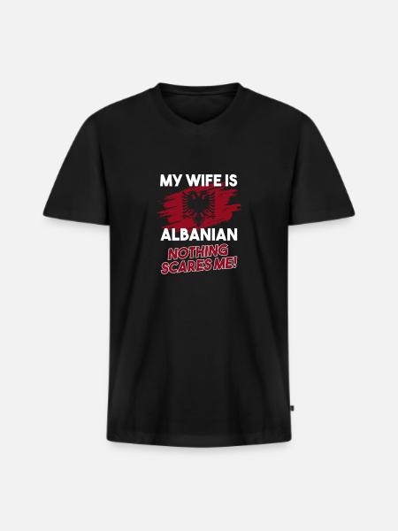 Min kone er albansk flag albanske Eagle Albanien - Premium økologisk T-shirt med V-hals til mænd - sort