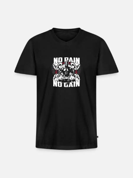 NO PAIN NO GAIN - Men's Premium Organic T-shirt with V-neck - black
