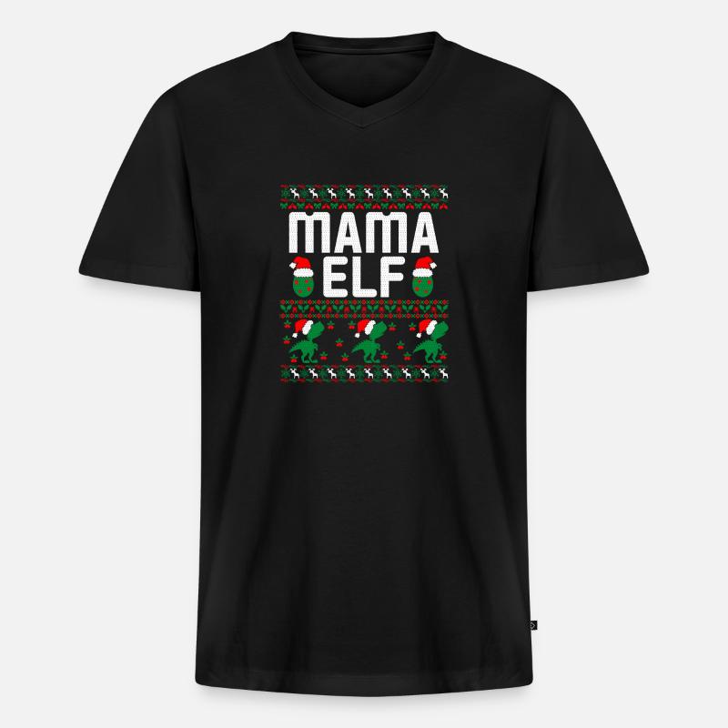 Mama Elf hässlicher Weihnachtspullover - Männer Premium Bio T-Shirt mit V-Ausschnitt - Schwarz