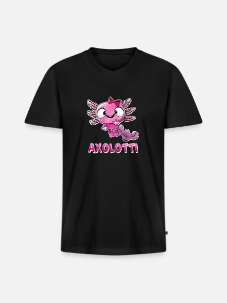 Axolotti Axolotl Mädchen - Männer Premium Bio T-Shirt mit V-Ausschnitt - Schwarz