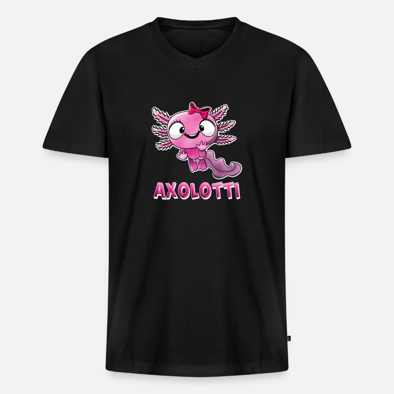 Axolotti Axolotl Mädchen - Männer Premium Bio T-Shirt mit V-Ausschnitt - Schwarz