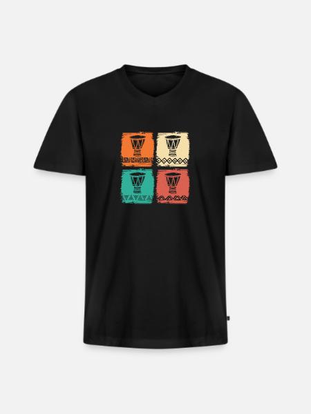 African Instrument Retro Djembe & Dunun - Men's Premium Organic T-shirt with V-neck - black