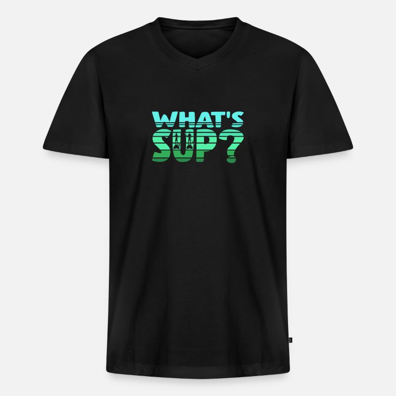 What' SUP? Stand up Paddle - Männer Premium Bio T-Shirt mit V-Ausschnitt - Schwarz