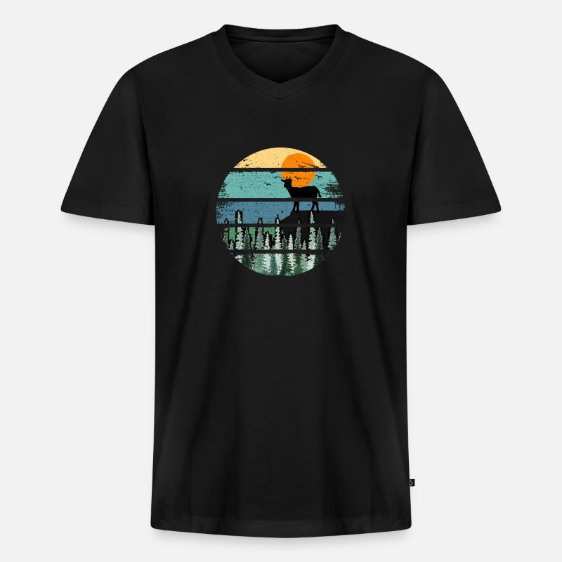 Retro Howling Wolf Wild - Männer Premium Bio T-Shirt mit V-Ausschnitt - Schwarz