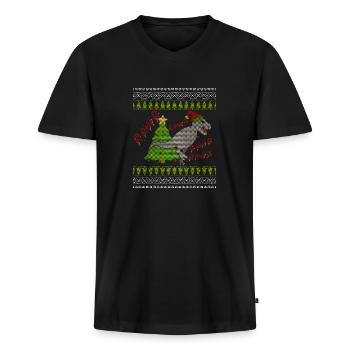 Funny Tree Rex Ugly Christmas Sweater Lights Trex - Männer Premium Bio T-Shirt mit V-Ausschnitt - Schwarz - Vorne - Nico (187cm)