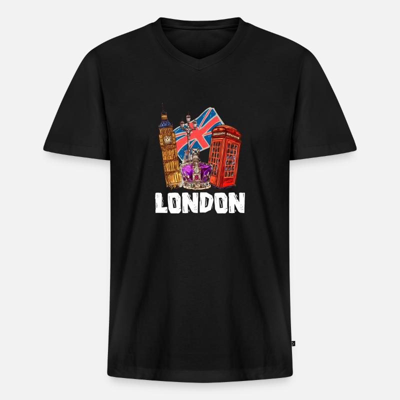 London - Männer Premium Bio T-Shirt mit V-Ausschnitt - Schwarz