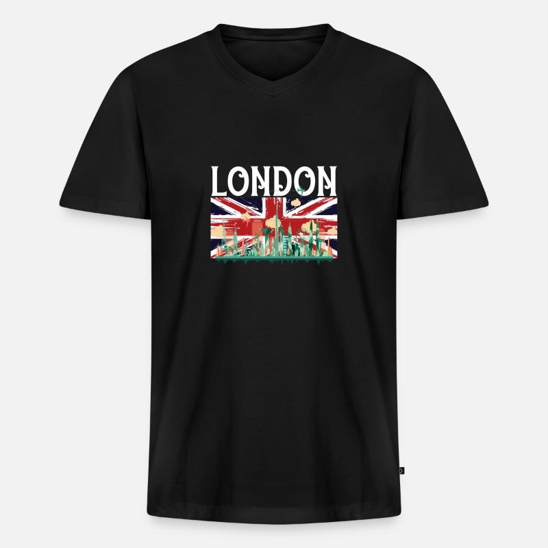 London - Männer Premium Bio T-Shirt mit V-Ausschnitt - Schwarz
