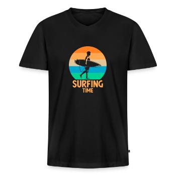Temps de surf - T-shirt encolure en V Premium bio Homme - noir - Devant - Nico (187cm)