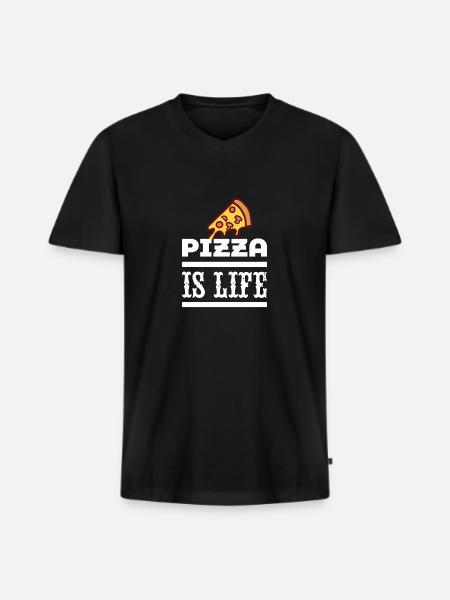 pizza is life - Men's Premium Organic T-shirt with V-neck - black