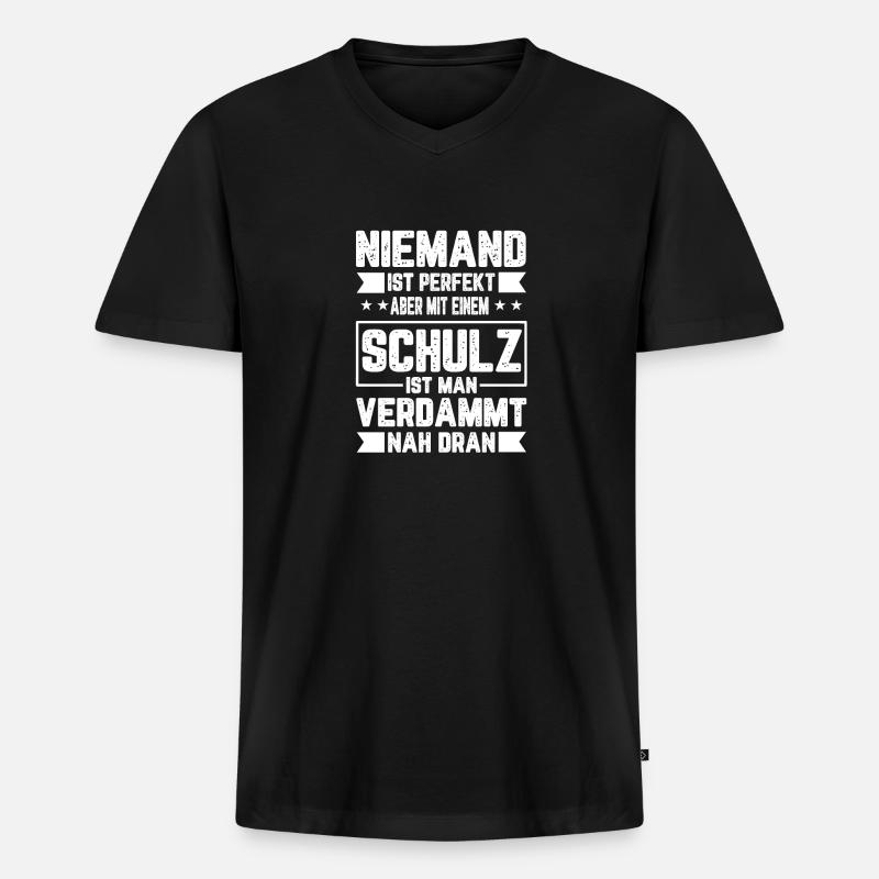 Schulz Niemand ist Perfekt Geschenkidee - Männer Premium Bio T-Shirt mit V-Ausschnitt - Schwarz