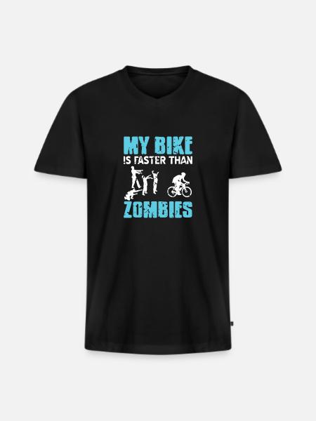 My Bike Is Faster Than Zombies Funny Cycling - Männer Premium Bio T-Shirt mit V-Ausschnitt - Schwarz