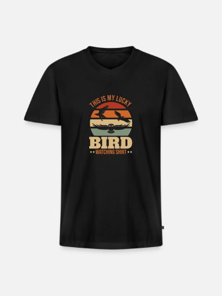 Glücklicher Vogel - Männer Premium Bio T-Shirt mit V-Ausschnitt - Schwarz