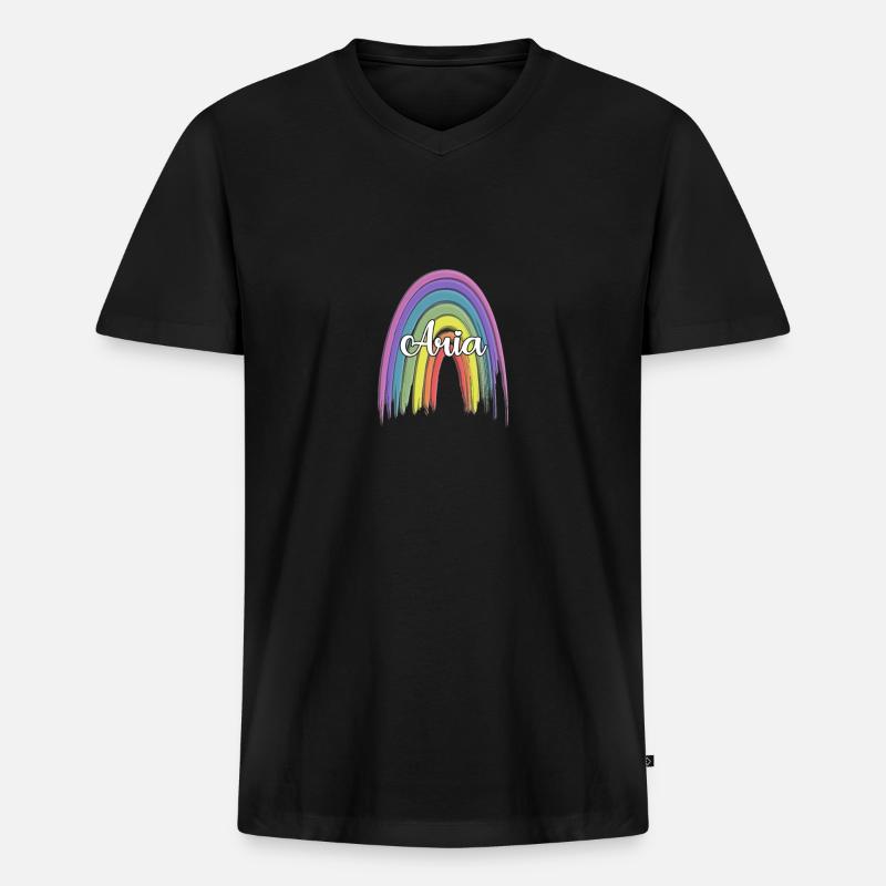 ARIA Rainbow Cursive - Männer Premium Bio T-Shirt mit V-Ausschnitt - Schwarz