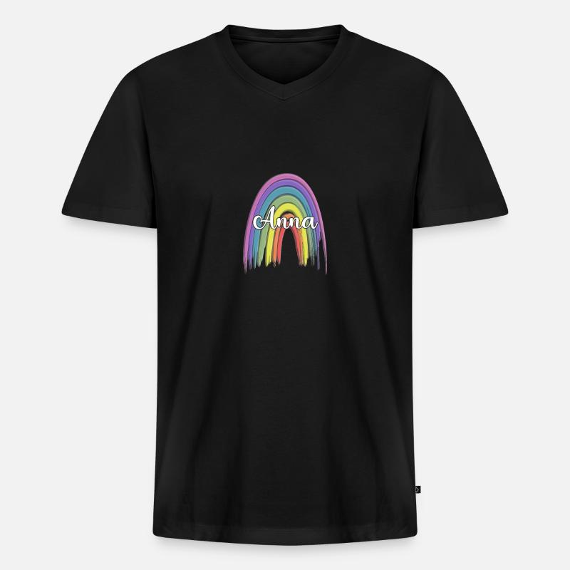 ANNA Rainbow Cursive - Männer Premium Bio T-Shirt mit V-Ausschnitt - Schwarz