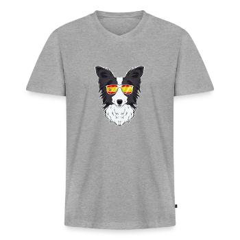 Border Collie I Spain Sunglasses I Spanish Flag - Männer Premium Bio T-Shirt mit V-Ausschnitt - Grau meliert - Vorne