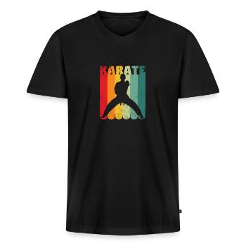 Rétro Vintage Karaté Silhouette 70s années 80 - T-shirt encolure en V Premium bio Homme - noir - Devant - Nico (187cm)
