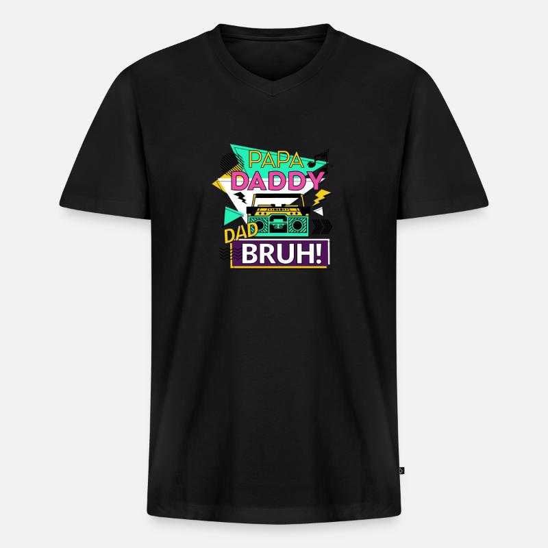 Papa Daddy Dad Bruh - Männer Premium Bio T-Shirt mit V-Ausschnitt - Schwarz