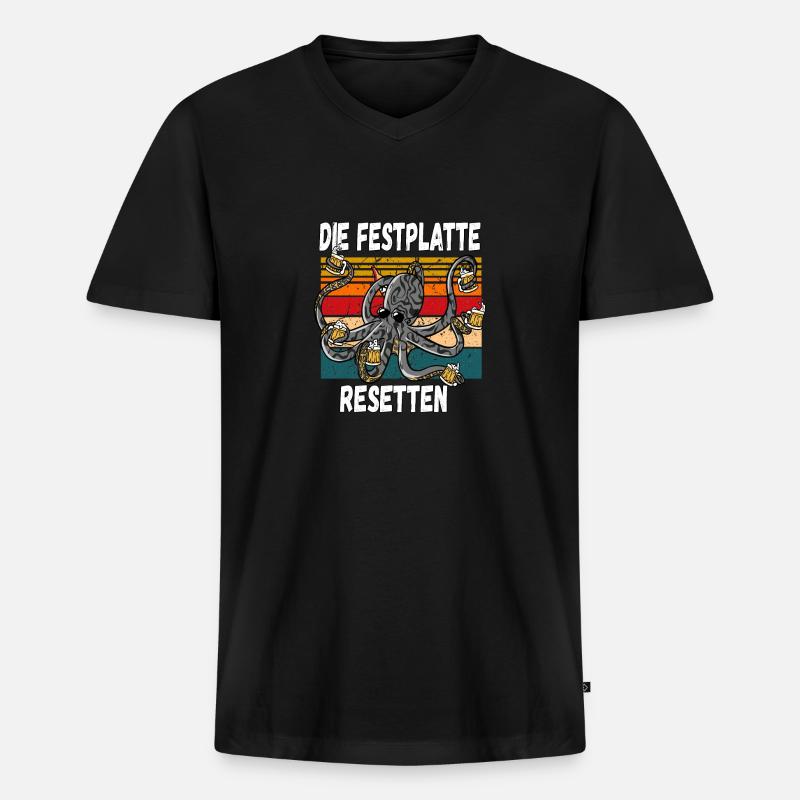 Die Festplatte Resetten witziger Trinkspruch - Männer Premium Bio T-Shirt mit V-Ausschnitt - Schwarz