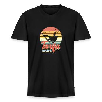 Kite Surfing Design with Kiteboard Surfer - Men's Premium Organic T-shirt with V-neck - black - Front - Nico (187cm)